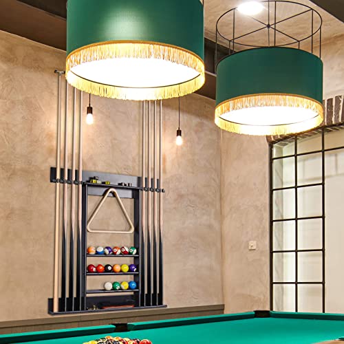 Black Pool Cue Rack Wall Mount for 8 Cues Billiard Accessories Storage