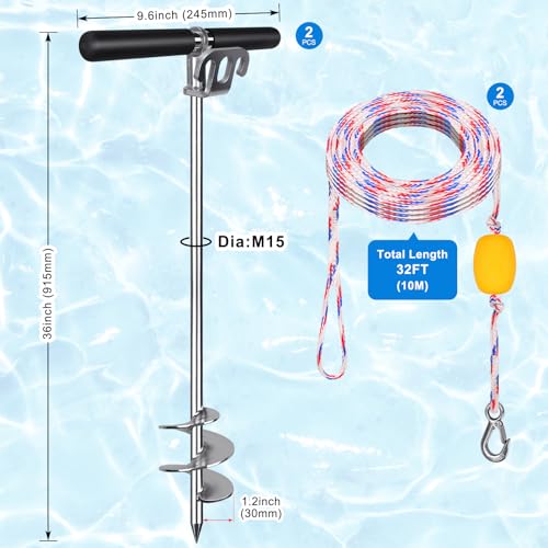 36-Inch Stainless Steel Boat Anchor with 32ft Rope for Sandbars & Shallow Water — Pack of 2