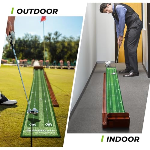 Golfguru Professional Dual-Hole Putting Green Mat with Mirror & Automatic Ball Return - 9.8FT Indoor & Outdoor Practice Mat