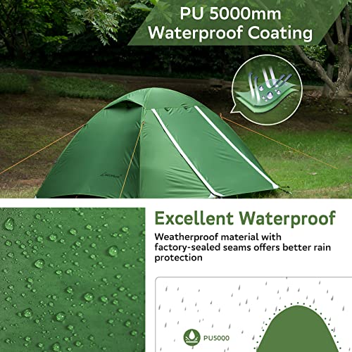 Green 4-Person Lightweight Backpacking Tent for Camping & Hiking