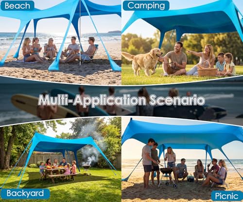 VVBE 13x10FT Beach Tent Sun Shelter UPF50+ Portable Canopy with Sandbags & Accessories