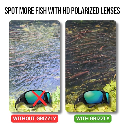 Grizzly Fishing Polarized Sunglasses Kit - 4 Lenses, TR-90 Frame, Eye Protection - Black/Green