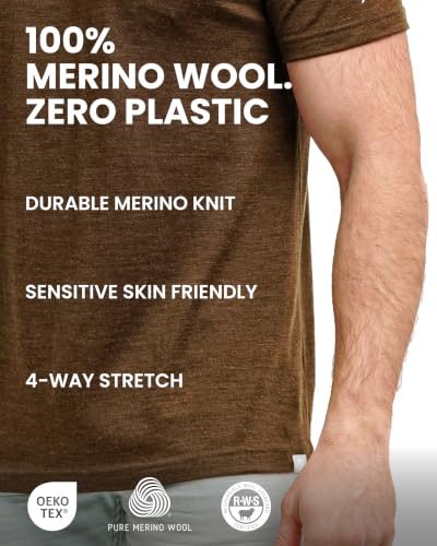 Men's Merino Wool T-Shirt Short Sleeve Base Layer - Charcoal Large