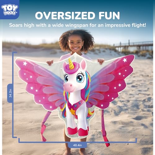 Giant Unicorn Kite for Kids & Adults - 48.4'' Outdoor Flying Toy with 328 FT String, Pink Variation