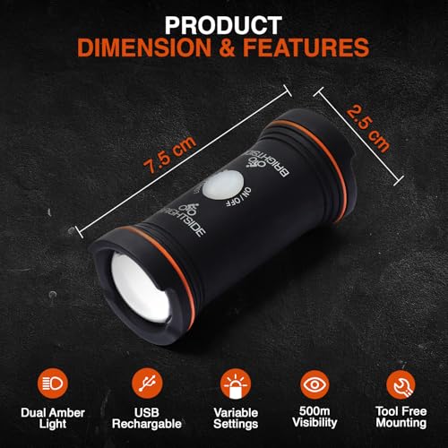 Rechargeable Amber Bike Side Light for Road Cycling - Waterproof, 36hr Battery