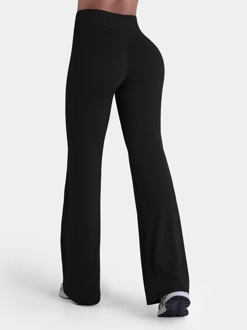 Sunzel Women Hidden Butt Lift Flare Yoga Pants No Front Seam V Crossover High Waist Flare Leg Lounge Workout Flared Leggings Black