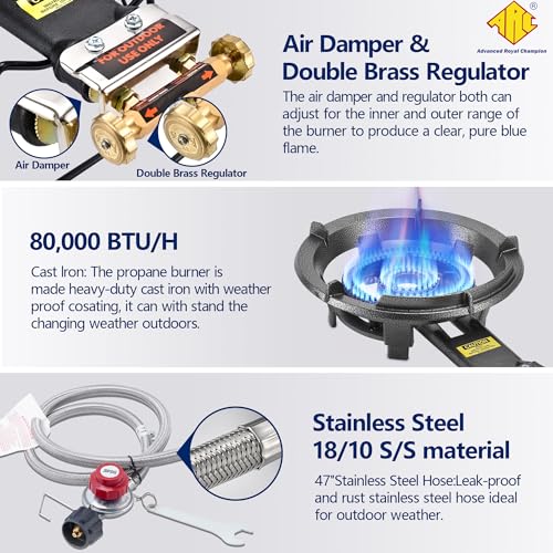 ARC 13-Inch Cast Iron Propane Burner Without Stand - 80,000 BTU Gas Stove
