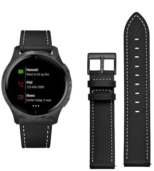GARTOO Leather Band for Garmin Venu/Venu Sq/Vivoactive 3 Watch Bands, 20mm Leather Wristband Replacement Strap Women Men for Garmin Venu Sq, Vivoactive 3 Music, Forerunner 645/245 Music Black
