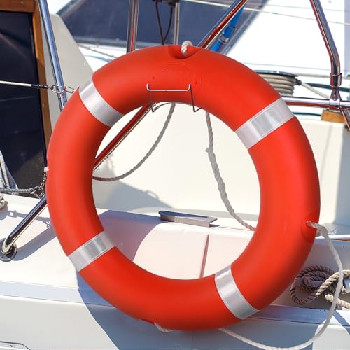 28 Inch Life Preserver Ring with 98.5FT Water Floating Rope - Orange Safety Buoy for Pool & Boat Rescue