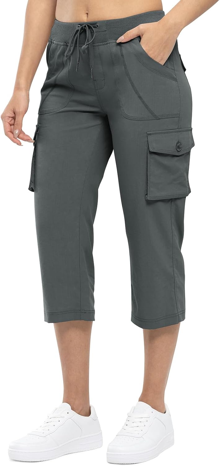 TBMPOY Women's Cargo Capris - Lightweight Quick-Dry Hiking Pants with 6 Pockets | Casual Outdoor Shorts