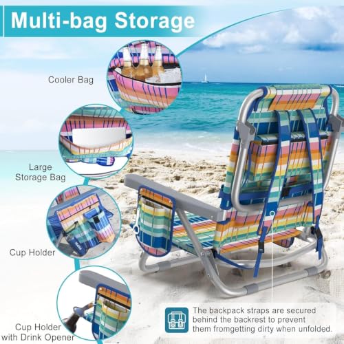 Suteck 5-Position Adjustable Foldable Beach Chair with Cooler Bag - Blue & Yellow