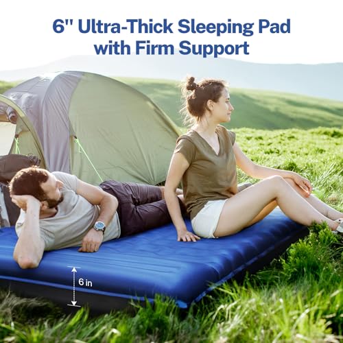 OGERY Double Inflatable Sleeping Pad for Camping, 6-Inch Extra Thick, Blue, Full Size