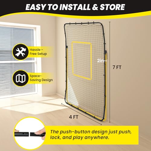 Yellow BAGAIL Volleyball Rebounder Net 7x4 ft, Adjustable Angles for Training
