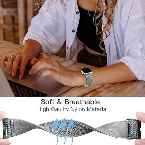 Fitvii | 22mm Breathable Elastic Nylon Smart Watch Bands - Adjustable Replacement Straps (3-Pack)