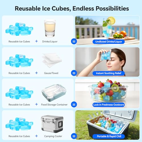 720 Blue & White Reusable Ice Cubes - Refreezable Plastic Ice Blocks for Drinks & Cold Storage
