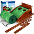 FAFAMESO Dual Hole Indoor Golf Putting Mat with Ball Return, 9.8ft Practice Green for Home & Office