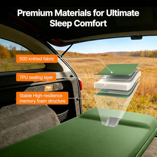 OGERY Green Self-Inflating Memory Foam Camping Mattress 3" Support Pad
