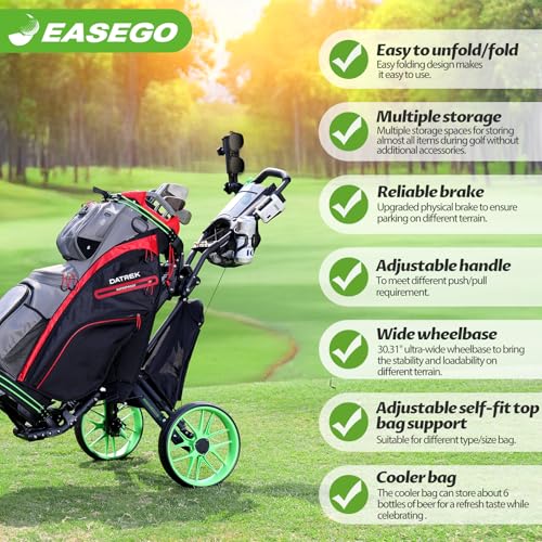 EASEGO Lime Green 3-Wheel Golf Push Cart with Swivel Front Wheels