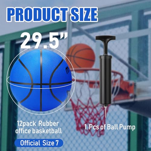 12 Pack Official Size 29.5-Inch Rubber Basketballs with Pump - Indoor & Outdoor Play