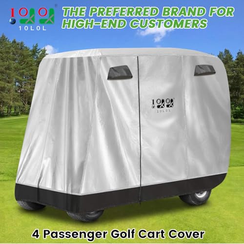 10L0L Silver Golf Cart Cover Waterproof Windproof Sunproof Fits Yamaha EZGO Club Car Lifted 2/4 Passengers