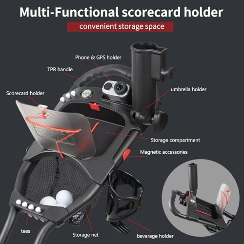Caddytek CaddyLite 15.3 V2 Golf Push Cart - Black Lightweight Foldable Aluminum with EVA Wheels, Handle & Accessories