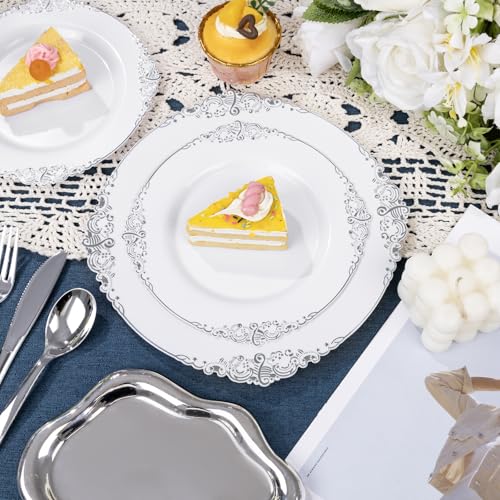 Silver Plastic Dinnerware Set for 100 Guests – Includes Plates, Cups & Utensils - Variation of THIS listing