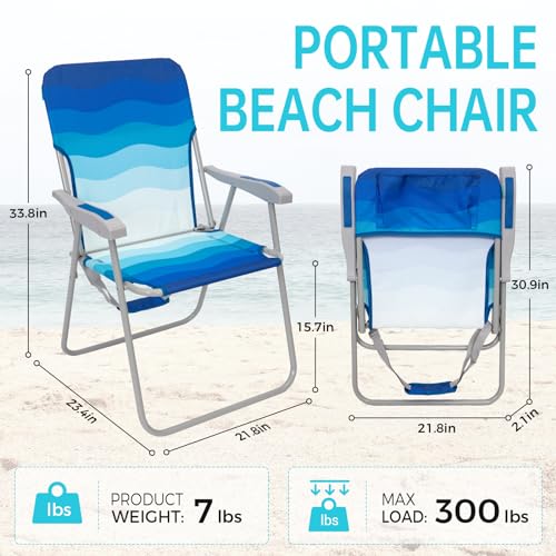 #WEJOY Folding Beach Chair for Adults - High Back, Lightweight, 2 Pack Dark Blue & White