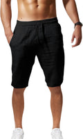 Skiennix Linen Shorts for Men - Lightweight Solid Color Beach Shorts with Elastic Waist & Drawstring