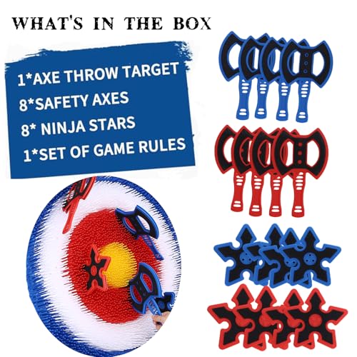 Stiatu Axe Throwing Game Set with 16 Axes & Stars for Backyard Outdoor Fun