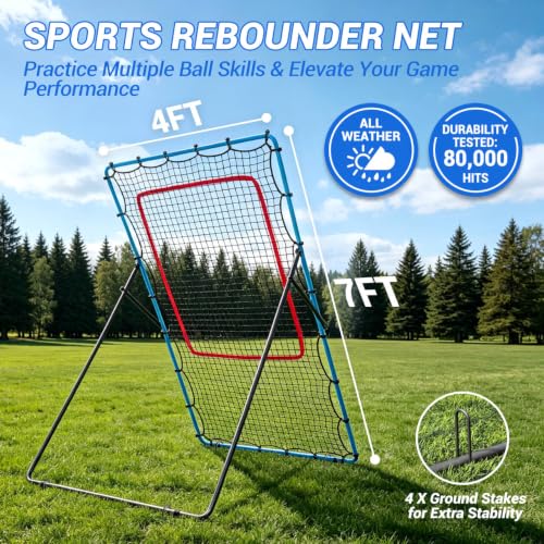 7x4 ft Multi-Sport Rebounder Net for Volleyball, Baseball, Softball & Soccer - Blue
