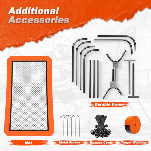 Orange Lacrosse Rebounder Net for Backyard Practice, 4x7FT Adjustable Multi-Sport Training Equipment