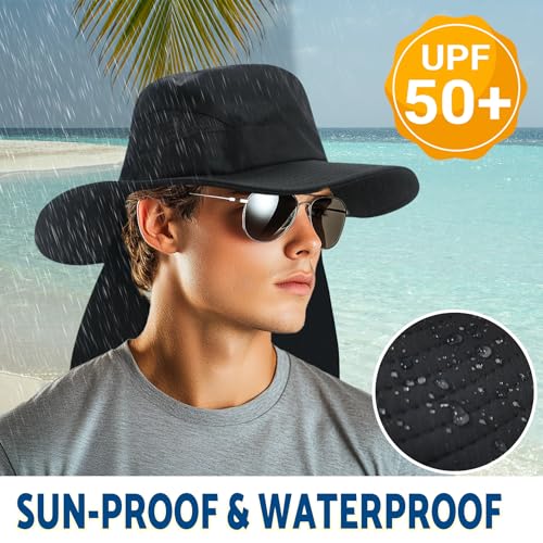 Sun Fishing Hat with Neck Flap UV Protection for Men Women - Lightweight & Foldable