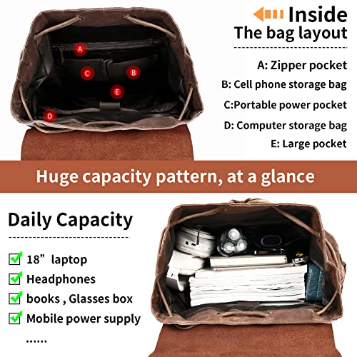 HuaChen Vintage Waxed Canvas Backpack XL Brown with Leather Flap - Water-Resistant Travel & Work Rucksack