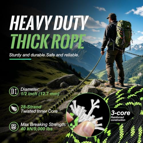 Heavy Duty 1/2 Inch Arborist Rope Black 150FT - Tree Rigging & Climbing