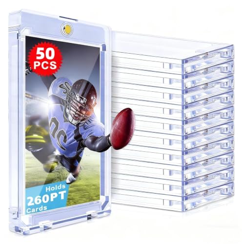 YZtree 50 Pack 260pt Magnetic Card Holders - Clear Ultra Slim One Touch Collectible Card Protectors