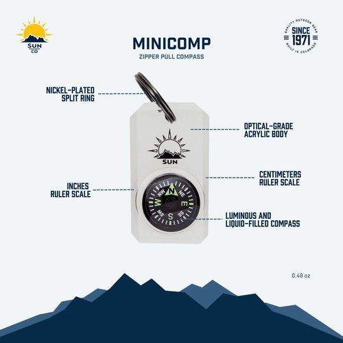 MiniComp Mini Compass - Easy-to-Read Zipperpull Design for Jackets, Parkas, or Packs