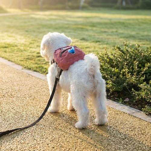 Dog Backpack Harness with Leash and Poop Bag Dispenser - Pink, Medium (10-15lb)