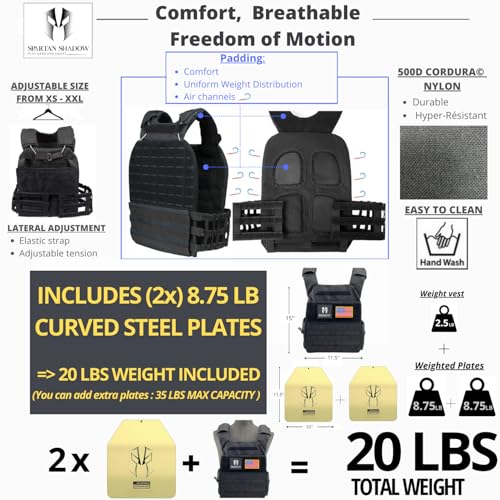 20lb Weighted Vest for Men & Women - Adjustable Fitness & Training Vest with Phone Pocket