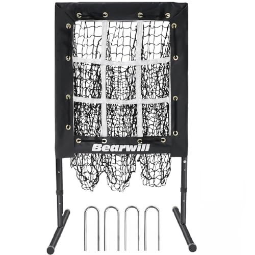 Bearwill 9-Hole Baseball Pitching Net with Strike Zone - Training Equipment for Pitch Accuracy