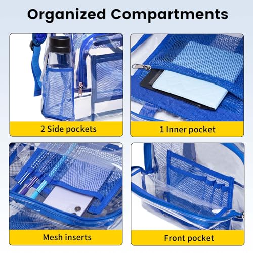 Heavy Duty Clear PVC Backpack for College & Work - Blue, Large Capacity