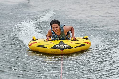 RAVE Sports Razor Inflatable Towable Tube Yellow for 1-2 Riders, Skim-Fast Bottom, Nylon Cover