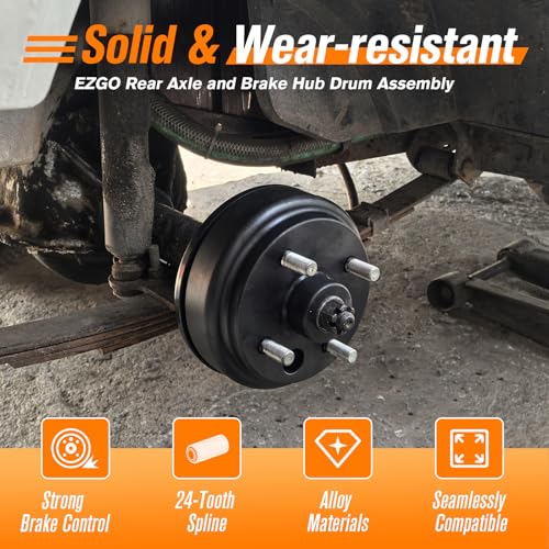 EZGO Rear Axle and Brake Drum Assembly Kit for Golf Cart 1982-Up