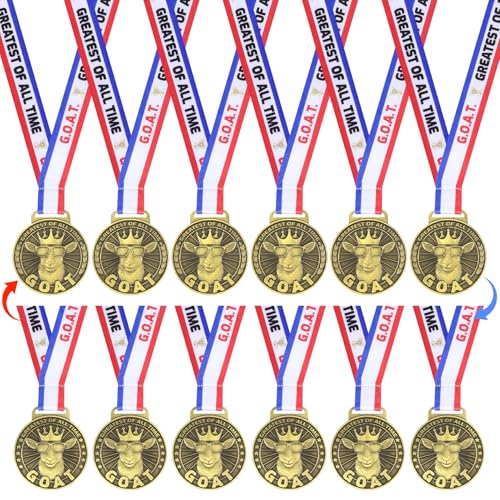 12Pcs Light Bronze Double-Sided Goat Medals with Ribbons - Award & Recognition