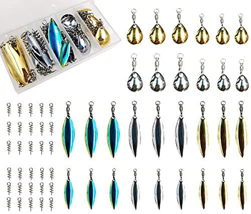 30pcs Fishing Spinner Blades Set for Soft Plastic Baits Bass Tackle - Gold & Silver