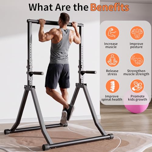 Foldable Pull Up Bar Station 58.3-76.8 Inch Power Tower with Dual Dip Handles