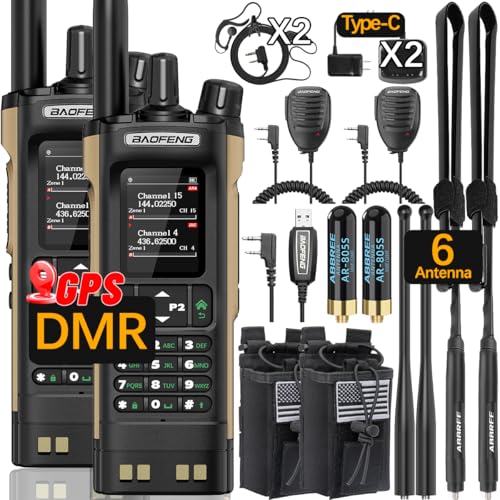 BAOFENG DM-32UV DMR Handheld Radio 10W Long Range Two-Way Radio GPS NOAA Weather - Desert Tan 2-Pack Full Kit