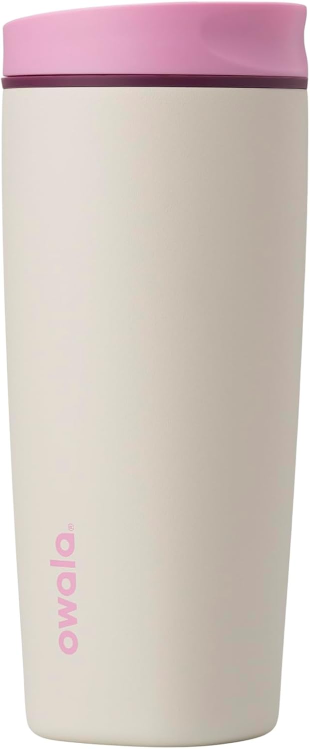 Owala SmoothSip Coffee Tumbler - Insulated Stainless Steel, BPA-Free, 20 oz, Pink/Tan (Daybreak)
