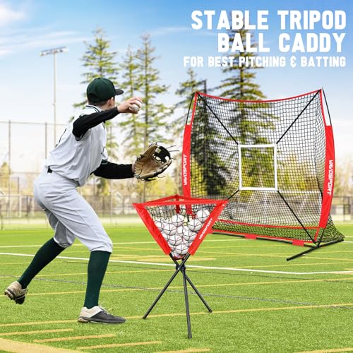 VAVOSPORT Red 7x7' Baseball & Softball Hitting Net Set with Strike Zone & Tee