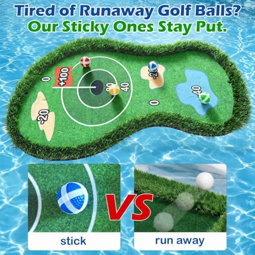 35×23 Floating Golf Green for Pool with Scoring Zones & Sticky Balls - Family Game
