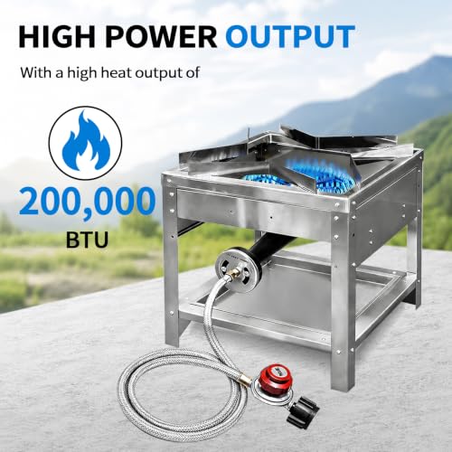 HUOYANSHE Stainless Steel Portable Propane Stove - 200,000 BTU Outdoor Gas Cooker with Regulator